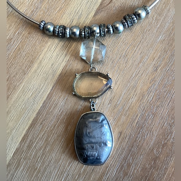 Chic Silver and Gray Gemstone Necklace - Picture 6 of 16
